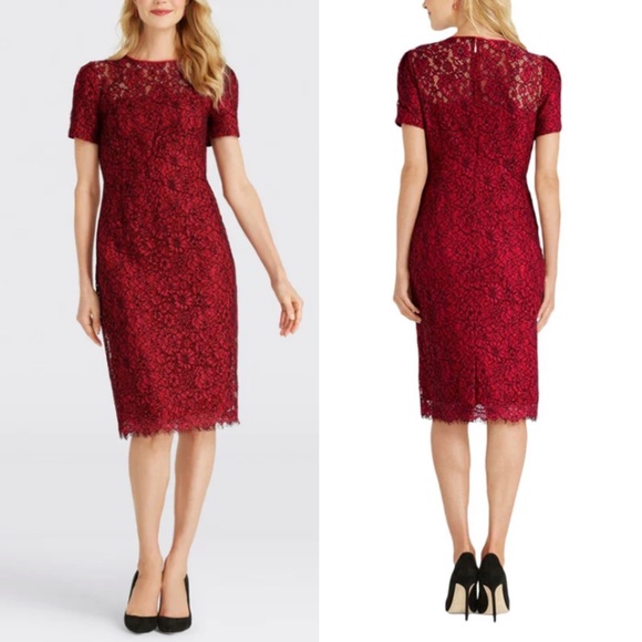 NWT Draper James $250 Collection Lace Sheath Dress Regal Red - Picture 1 of 6
